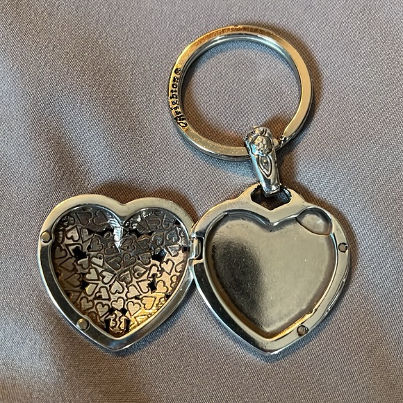 Brighton Heart Photo Locket Keychain Purse Fob Keyring Silver Plated Floral - Picture 3 of 7